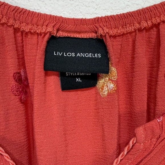 LIV Los Angeles Anthropologie Coral Embroidered Peasant Boho Top Blouse size XL - Picture 4 of 5